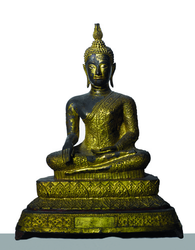 Statua raffigurante Buddha seduto sul trono di loto, nel gesto della testimonianza